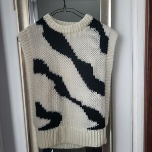 Elegant Black and White Knit Sweater Vest